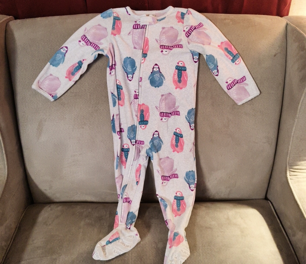 Carter's Gray Penguin Print Footed Pajamas